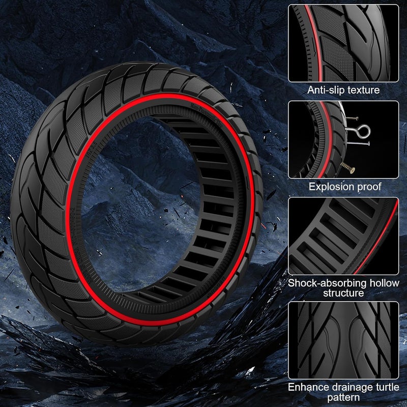Cooryda 60/70-6.5 Scooter Tire, 10x2.50 Solid Scooter Tire 10 inch Electric Rubber Tubeless Scooter Wheels for Ninebot G30 Max/G30D 10x2.5 Front or Rear Replacement Solid Tires 2pc Red - Image 2